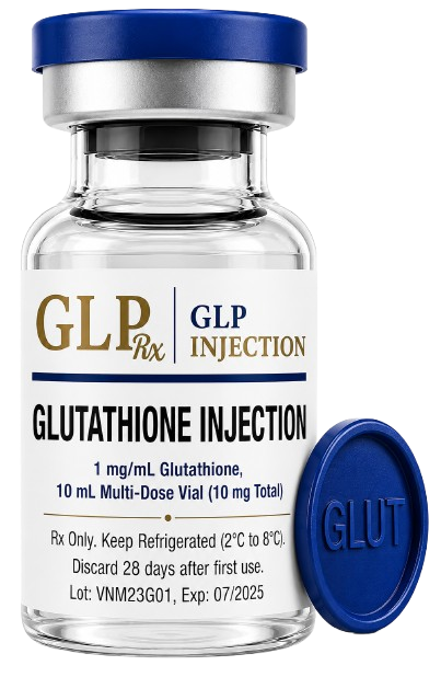 GLP Injection Glutathione Injection vial with blue cap labeled for professional healthcare and wellness use.