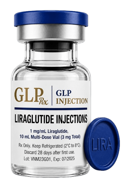 GLP Injection Liraglutide Injection vial with blue cap labeled for professional medical and healthcare use.