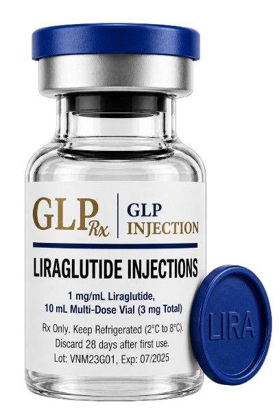 GLP Injection Liraglutide Injection vial with blue cap labeled for professional medical and healthcare use.
